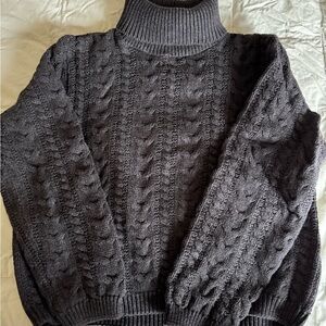 Lord & Taylor Charcoal Cable-Knit Turtleneck Sweater